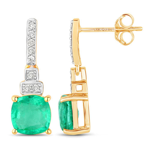 Bids.com 2.72 Carat Genuine Ethiopian Emerald and White Diamond 14K Yellow Gold Earrings Earrings
