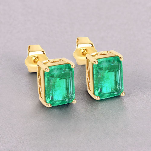 Bids.com 2.75 Carat Genuine Ethiopian Emerald 14K Yellow Gold Earrings Earrings