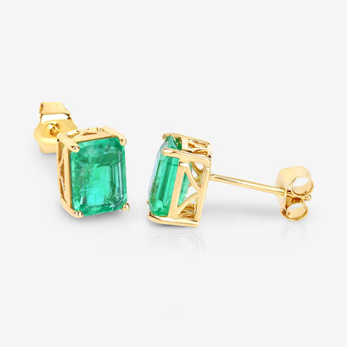 Bids.com 2.75 Carat Genuine Ethiopian Emerald 14K Yellow Gold Earrings Earrings