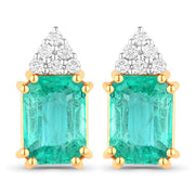 Bids.com 2.87 Carat Genuine Ethiopian Emerald and White Diamond 14K Yellow Gold Earrings Earrings