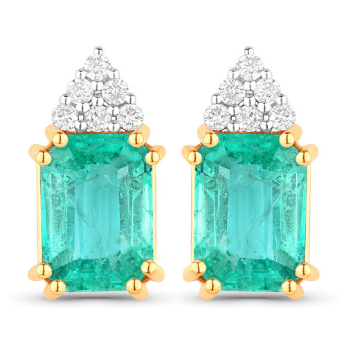 Bids.com 2.87 Carat Genuine Ethiopian Emerald and White Diamond 14K Yellow Gold Earrings Earrings