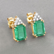 Bids.com 2.87 Carat Genuine Ethiopian Emerald and White Diamond 14K Yellow Gold Earrings Earrings