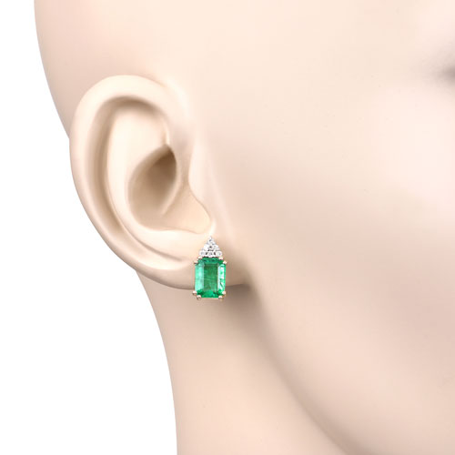 Bids.com 2.87 Carat Genuine Ethiopian Emerald and White Diamond 14K Yellow Gold Earrings Earrings