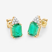 Bids.com 2.87 Carat Genuine Ethiopian Emerald and White Diamond 14K Yellow Gold Earrings Earrings