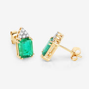 Bids.com 2.87 Carat Genuine Ethiopian Emerald and White Diamond 14K Yellow Gold Earrings Earrings