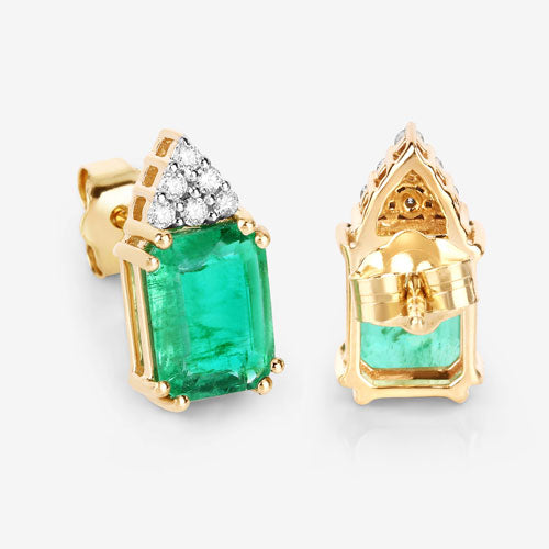Bids.com 2.87 Carat Genuine Ethiopian Emerald and White Diamond 14K Yellow Gold Earrings Earrings