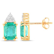 Bids.com 2.87 Carat Genuine Ethiopian Emerald and White Diamond 14K Yellow Gold Earrings Earrings