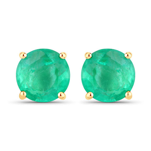 Bids.com 0.72 Carat Genuine Zambian Emerald 10K Yellow Gold Earrings Earrings