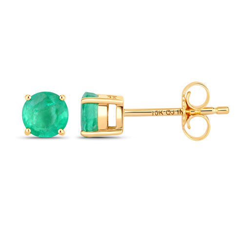 Bids.com 0.72 Carat Genuine Zambian Emerald 10K Yellow Gold Earrings Earrings