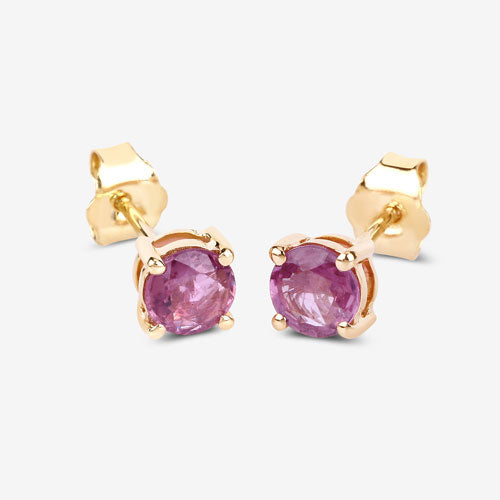 Bids.com 1.30 Carat Genuine Pink Sapphire 10K Yellow Gold Earrings Earrings