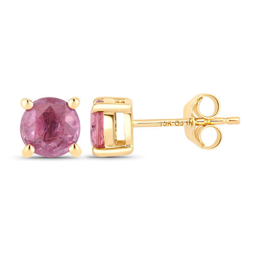 Bids.com 1.30 Carat Genuine Pink Sapphire 10K Yellow Gold Earrings Earrings
