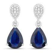 Bids.com 2.76 Carat Genuine Blue Sapphire and White Diamond 10K White Gold Earrings Earrings