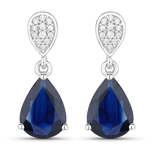 Bids.com 2.76 Carat Genuine Blue Sapphire and White Diamond 10K White Gold Earrings Earrings