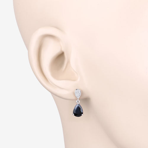 Bids.com 2.76 Carat Genuine Blue Sapphire and White Diamond 10K White Gold Earrings Earrings