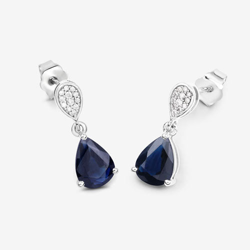 Bids.com 2.76 Carat Genuine Blue Sapphire and White Diamond 10K White Gold Earrings Earrings