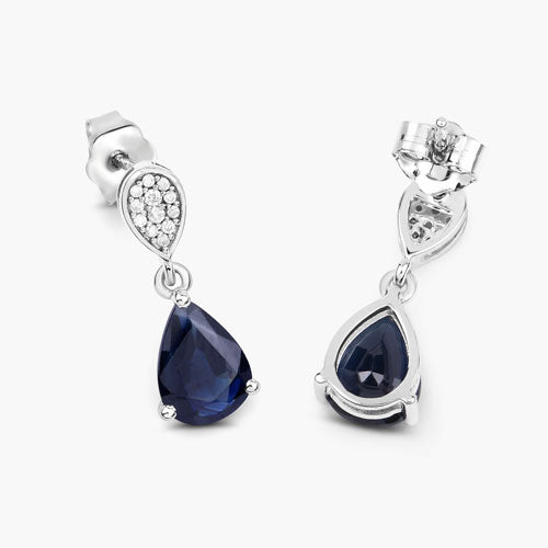 Bids.com 2.76 Carat Genuine Blue Sapphire and White Diamond 10K White Gold Earrings Earrings