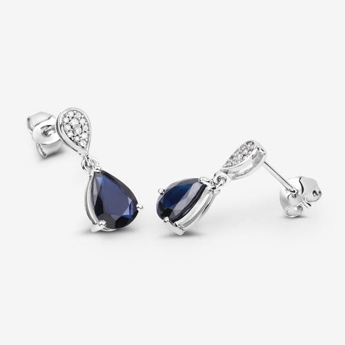Bids.com 2.76 Carat Genuine Blue Sapphire and White Diamond 10K White Gold Earrings Earrings