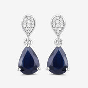 Bids.com 2.76 Carat Genuine Blue Sapphire and White Diamond 10K White Gold Earrings Earrings