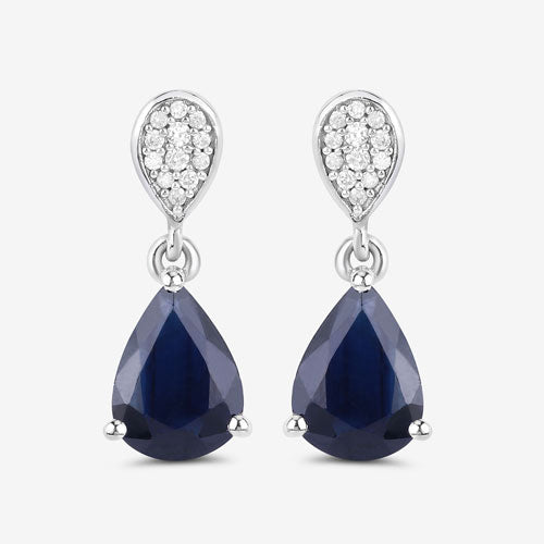 Bids.com 2.76 Carat Genuine Blue Sapphire and White Diamond 10K White Gold Earrings Earrings