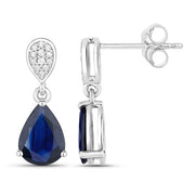 Bids.com 2.76 Carat Genuine Blue Sapphire and White Diamond 10K White Gold Earrings Earrings