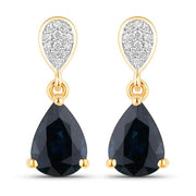Bids.com 2.76 Carat Genuine Blue Sapphire and White Diamond 10K Yellow Gold Earrings Earrings