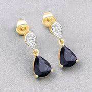 Bids.com 2.76 Carat Genuine Blue Sapphire and White Diamond 10K Yellow Gold Earrings Earrings