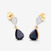 Bids.com 2.76 Carat Genuine Blue Sapphire and White Diamond 10K Yellow Gold Earrings Earrings