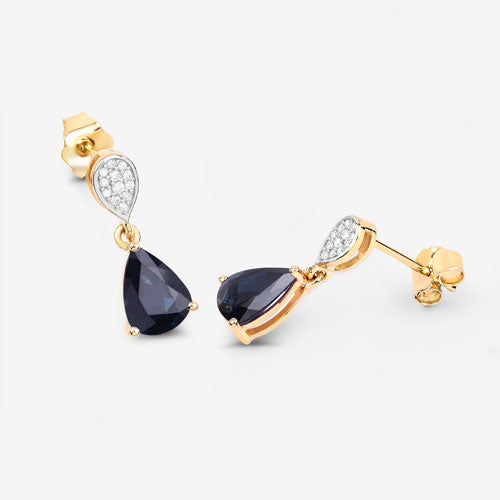 Bids.com 2.76 Carat Genuine Blue Sapphire and White Diamond 10K Yellow Gold Earrings Earrings