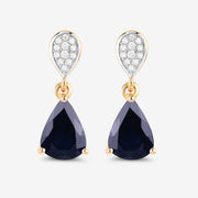 Bids.com 2.76 Carat Genuine Blue Sapphire and White Diamond 10K Yellow Gold Earrings Earrings