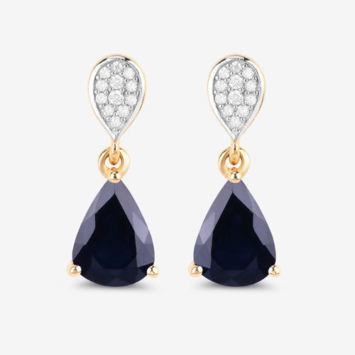 Bids.com 2.76 Carat Genuine Blue Sapphire and White Diamond 10K Yellow Gold Earrings Earrings