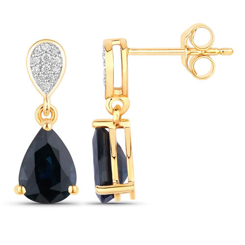 Bids.com 2.76 Carat Genuine Blue Sapphire and White Diamond 10K Yellow Gold Earrings Earrings