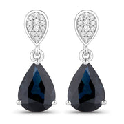 Bids.com 2.76 Carat Genuine Blue Sapphire and White Diamond 14K White Gold Earrings Earrings