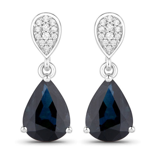 Bids.com 2.76 Carat Genuine Blue Sapphire and White Diamond 14K White Gold Earrings Earrings