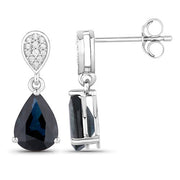 Bids.com 2.76 Carat Genuine Blue Sapphire and White Diamond 14K White Gold Earrings Earrings