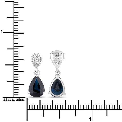Bids.com 2.76 Carat Genuine Blue Sapphire and White Diamond 14K White Gold Earrings Earrings