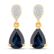 Bids.com 2.76 Carat Genuine Blue Sapphire and White Diamond 14K Yellow Gold Earrings Earrings