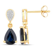 Bids.com 2.76 Carat Genuine Blue Sapphire and White Diamond 14K Yellow Gold Earrings Earrings