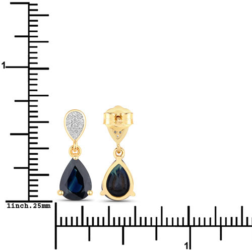 Bids.com 2.76 Carat Genuine Blue Sapphire and White Diamond 14K Yellow Gold Earrings Earrings