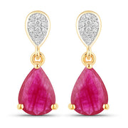 Bids.com 2.46 Carat Genuine Ruby and White Diamond 10K Yellow Gold Earrings Earrings