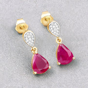 Bids.com 2.46 Carat Genuine Ruby and White Diamond 10K Yellow Gold Earrings Earrings