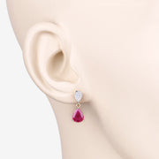 Bids.com 2.46 Carat Genuine Ruby and White Diamond 10K Yellow Gold Earrings Earrings