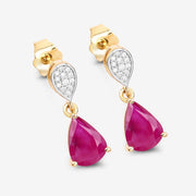 Bids.com 2.46 Carat Genuine Ruby and White Diamond 10K Yellow Gold Earrings Earrings