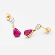 Bids.com 2.46 Carat Genuine Ruby and White Diamond 10K Yellow Gold Earrings Earrings