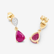 Bids.com 2.46 Carat Genuine Ruby and White Diamond 10K Yellow Gold Earrings Earrings
