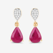 Bids.com 2.46 Carat Genuine Ruby and White Diamond 10K Yellow Gold Earrings Earrings