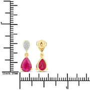 Bids.com 2.46 Carat Genuine Ruby and White Diamond 10K Yellow Gold Earrings Earrings