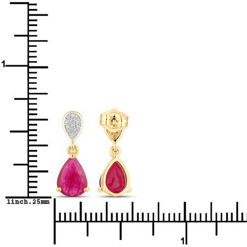 Bids.com 2.46 Carat Genuine Ruby and White Diamond 10K Yellow Gold Earrings Earrings