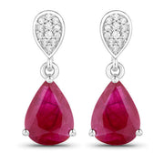 Bids.com 2.46 Carat Genuine Ruby and White Diamond 14K White Gold Earrings Earrings