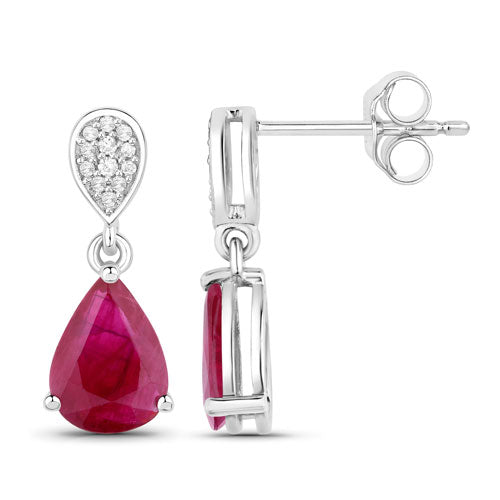 Bids.com 2.46 Carat Genuine Ruby and White Diamond 14K White Gold Earrings Earrings