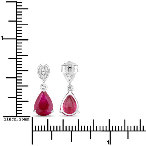 Bids.com 2.46 Carat Genuine Ruby and White Diamond 14K White Gold Earrings Earrings